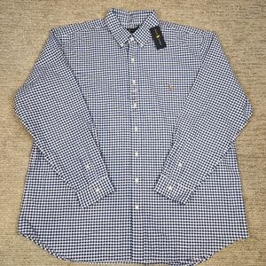 NEW Ralph Lauren Long Sleeve Button Up Men 2XLT Big Tall Blue Gingham Flesh Pony